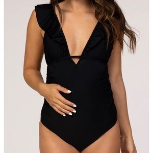 PinkBlush Black Ruffle Tie Maternity One-Piece Swimsuit